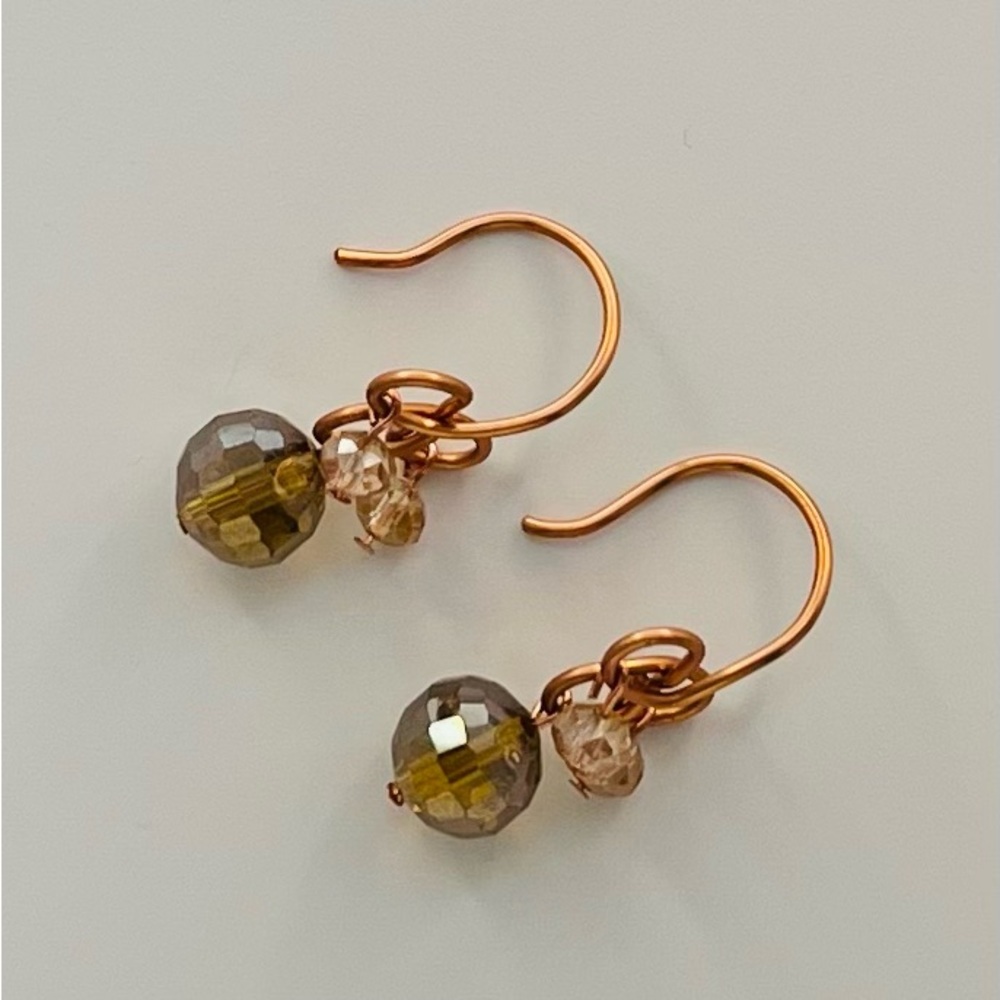 Copper and Amber Beaded Hand-Twisted Drop Earrings - Picture 3 of 3